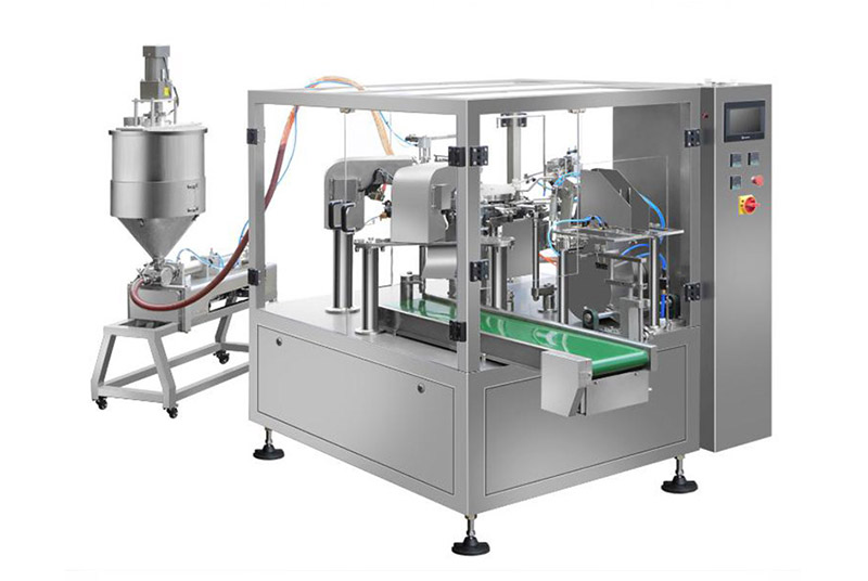 Liquid/paste rotary filling machine for pre-made pouch. ASY-8200L/ASY-8250L